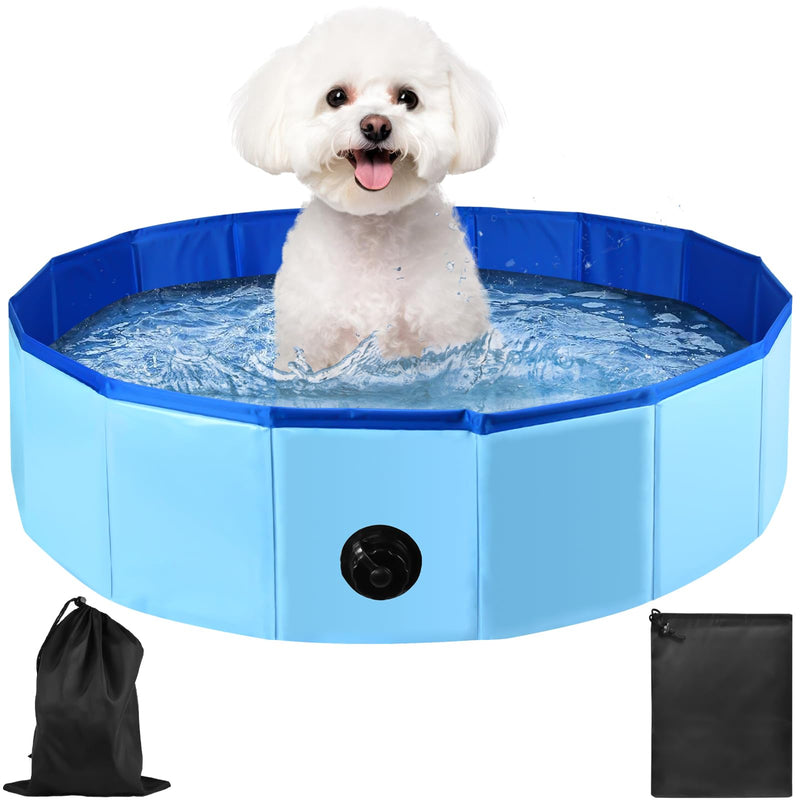 Enenes Folding Dog Pool 32x8 Inch Portable PVC Pet Swimming Pool & Bath Tub with Drawstring Storage Bag Collapsible Ball Pit for Indoor/Outdoor Use, Puppy Bath Tub for Dogs, Cats, Puppies