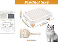 Litter Box Step with Litter Shovel, Box Ramp/Catcher with Wooden Base, Easy Cleaning with Filter Function Ideal for Cats Pedal Stool Kitten & Elderly Cats (White)
