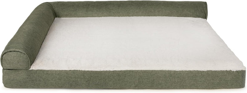 Furhaven The Leaner L-Bolster Orthopedic Chaise for Jumbo XL Dogs, Grid Chenille Bed with CertiPUR-US Certified Foam, Sa