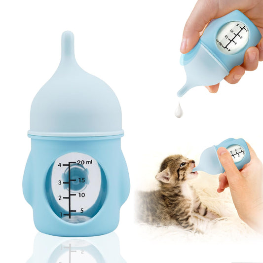 Rock Tech Ergonomic Pet Nursing Bottle,Puppy Bottles for Nursing Puppy Milk - 20ml Slow Flow Kitten Bottle Feeding kit for Newborn Kittens/Puppies/Small Animals, Easy-Clean Silicone Feeder (‌Blue‌)