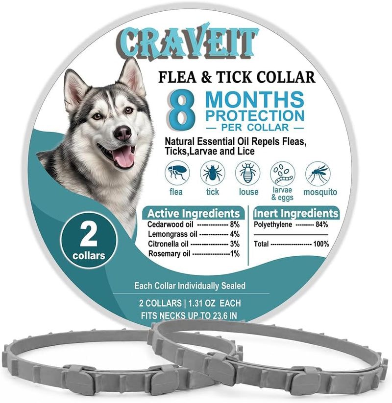 Craveit Flea and Tick Collar for Dogs, 2 Pack, Large Dogs Over 18 lbs
