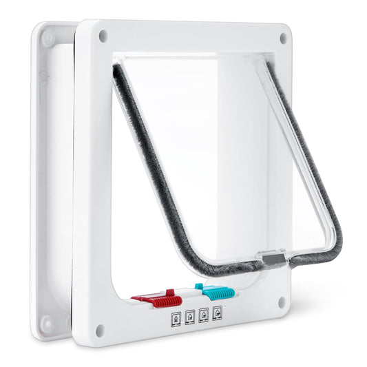 Amazon Basics Adjustable Plastic Dog and Cat Door with 4 Way Lock, Small, 7.5’’ x 7.4’’ x 2.24’', White