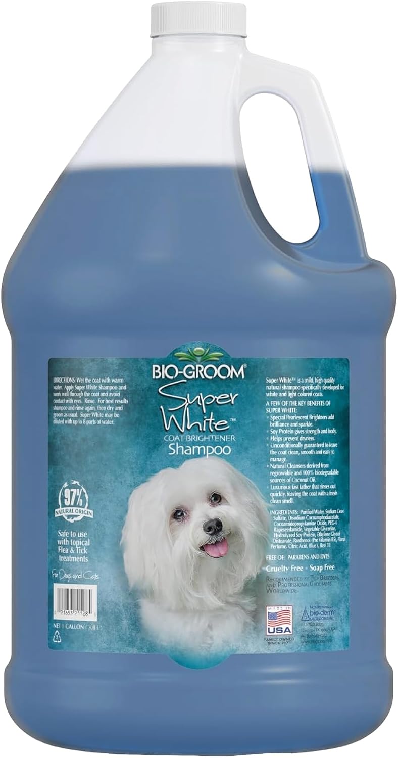 Bio-Groom Super Whitening Dog Shampoo - Whitening Pet Shampoo, Dog Bathing Supplies, Puppy Wash, Grooming Supplies, Cruelty-Free - 1 Gallon