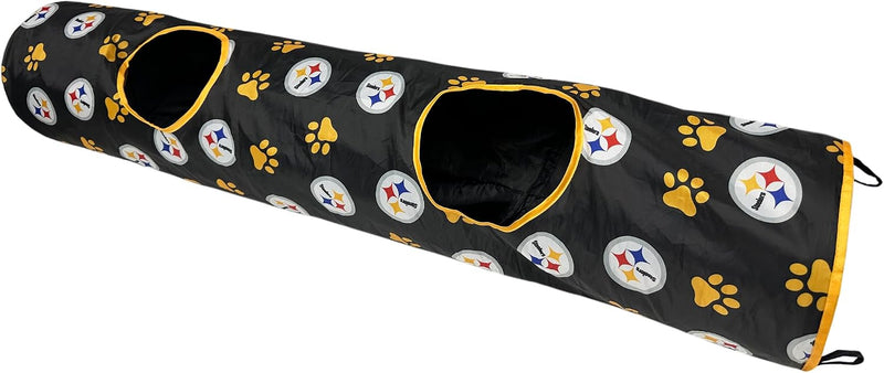 NFL Pittsburgh Steelers Cat Tunnel Tube Toy with Plush Football Catnip and Feathers Collapsible Tunnel for Cats to Play,