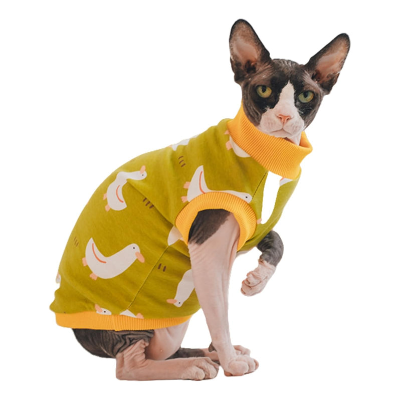 Sphynx Hairless Cat Summer Cotton T-Shirts Cat Vest Pet Clothes, Round Collar Vest Kitten Shirts Sleeveless, Cats & Small Dogs Apparel (Goose, XL (9-13 lbs))