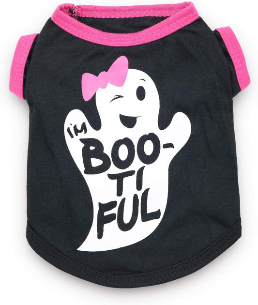 Halloween Dog Tee Shirt with Cute Ghost Pattern - Pet T Shirts for Small Dogs, Girl, Large