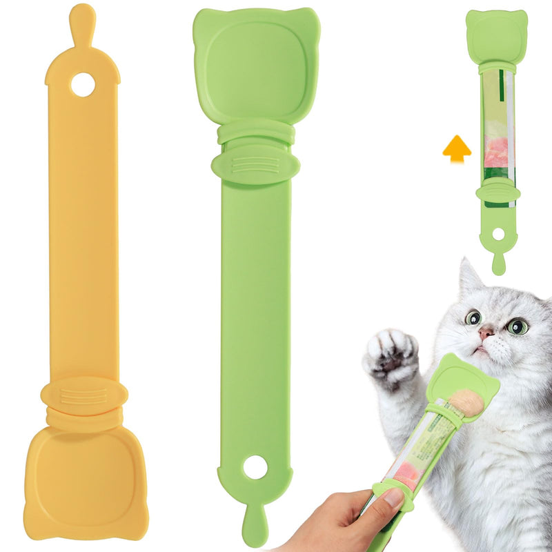 MeowAroma Cat Treat Spoon Squeeze, Sliding Kitten Strip Feeder Suitable for Puree and Delectables Bisque Lickable Wet Cat Treats, 2Pcs Pet Food Dispenser for Puppies Small Pets