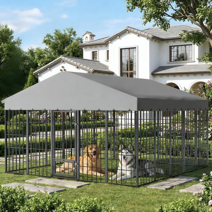 10x10FT Large Outdoor Thickened Dog Kennel, Heavy-Duty Modular Dog Cage with Roof Dog Kennel Outside with Double Doors & Weatherproof UV-Resistant Cover Dog Easy Assembly Enclosure for Patio,Garden