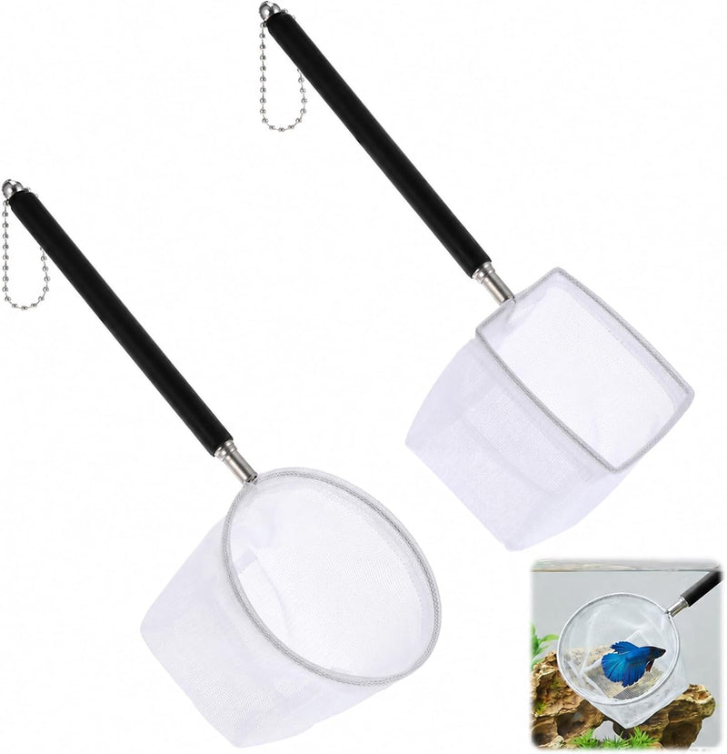 2 Pcs Aquarium Net, Stainless Steel Fish Nets for Aquarium Tiny Fish Tank Net with Extendable Stainless Steel Handle Rou