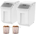 VEVOR Ingredient Storage Bin, 2 x 15L Dispenser Bin with 2 Measuring Cups, Attachable Casters and Airtight Lid, 2 Pcs/Se