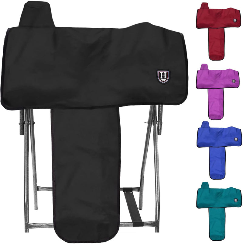 Harrison Howard Long-Lasting 6 Elastic Straps 600 Denier Waterproof Western Saddle Cover-Black