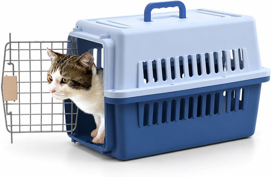 Pets Carrier,Kennel,19in,Long,Hard-Sided,for Cat up to 14lb,Suit for Airline/Road Travel (Blue, Small)