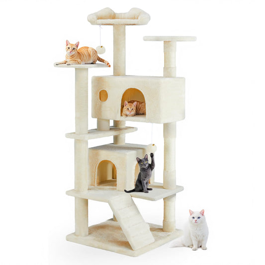 Aidoly Cat Tree 54 Inch, Multi-Level Cat Tower with Condo, Perches, Sisal Scratching Posts and Climbing Ladder, Pet Play Toy Balls House for Indoor Cats