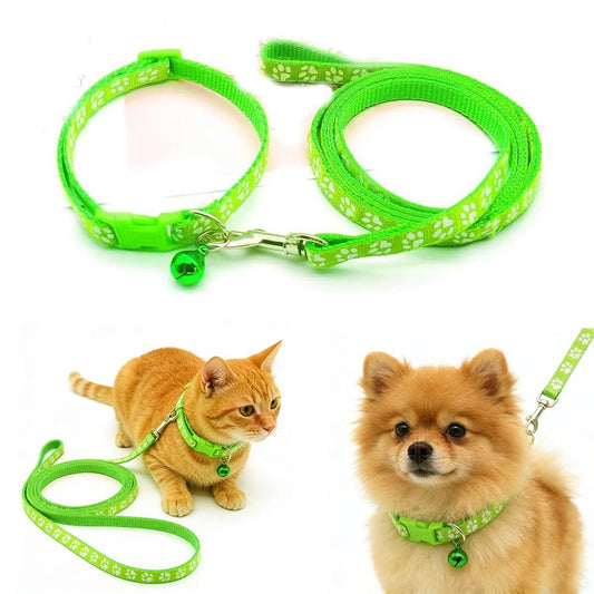 Green xs Dog Collar Leash Set, Puppy Collar Girl Reflectived Paw Print for XXS Xs Small Dog Cat Pet Animal Litter Tiny Kitten Boy Girls