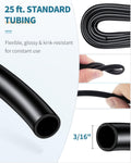 Pawfly 25 Feet Black Airline Tubing Standard Aquarium Air Pump Accessories Set with Suction Cups Connectors and Check Va