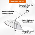 PETLESO Dog Umbrella for Small Breed, Clear Small Dog Umbrella with Adjustable Leash, Keep Pet Dry on Rainy Walks/Potty Trips, Adjustable Shaft Angle Rain Umbrella, Self-Assembly