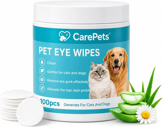 Eye Wipes Textured for Tear Stains, 100 Count Pet Tear Stain Remover Pads for Dogs and Cats, Gentle Eye Cleaning Wipes w