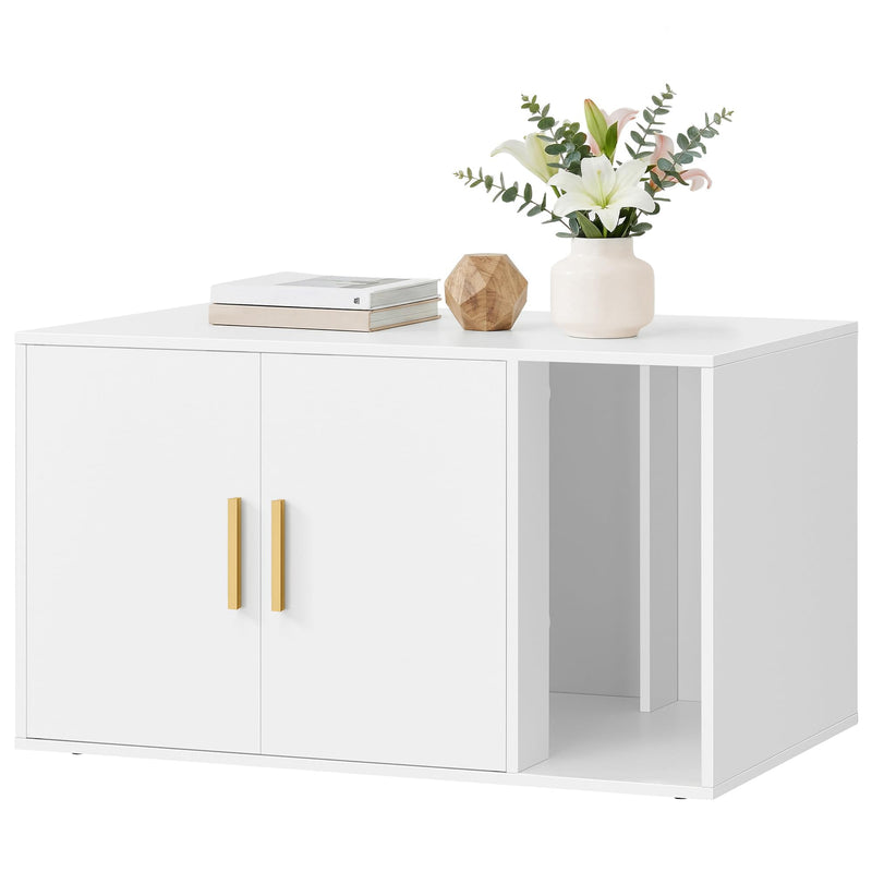 Feandrea Cat Litter Box Enclosure, Modern Hidden Litter Box Furniture, Front Entry, Double Doors, Indoor Pet House, Living Room Side End Table, 31.5 x 19.7 x 17.7 Inches, Cloud White UPCL020WB01S