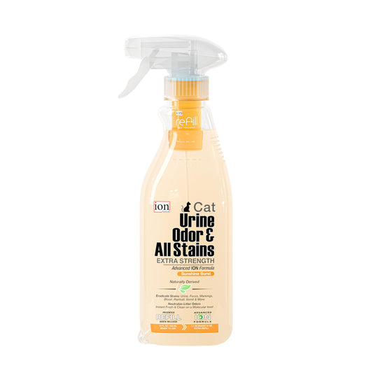 Superior Next-Gen Advanced ION Formula. 2-for-1 Bottle (Free Refill) Cat Urine, Litter, Odor, All Stains. Extra Strength Stain & Odor Removal. Patented | Non-Toxic | Eco-Friendly | Made in USA