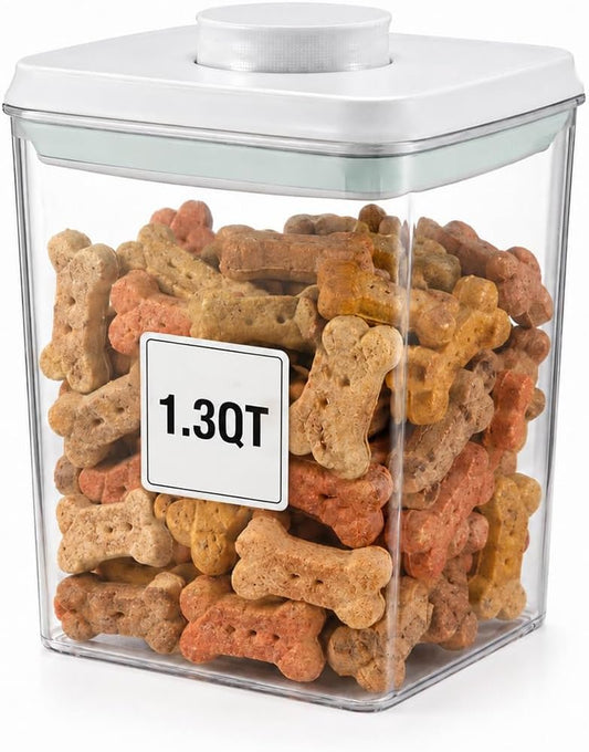 USYOGO Pet Dog-Cat POP-Treat Airtight jar-Container - 1.3 Qt/1.2 L | Stackable One-Touch Opening | Airtight Dog and Cat Food Storage Container | BPA-Free