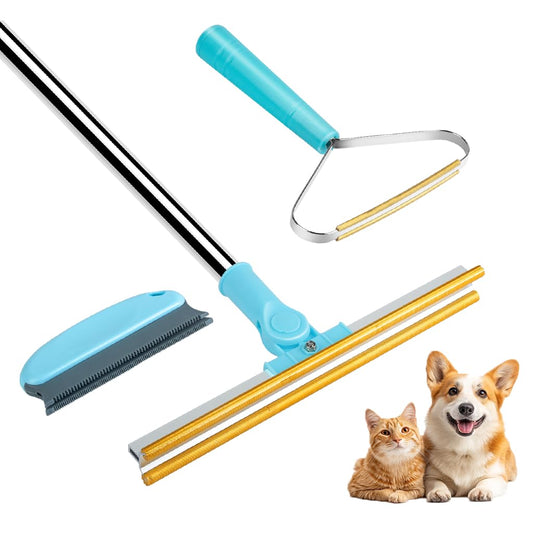 Bolfie 3 in 1 Carpet Rake for Pet Hair Removal, Tool Set of 3, 55” Long Handle Carpet Pet Hair Removal Carpet Scraper Dog Cat Hair Remover for Sofa, Couch, Car, Rug
