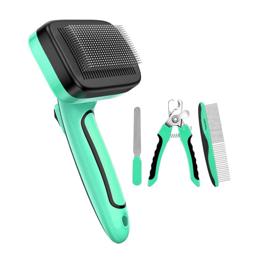 ReadyHouse 4-in-1 Dog & Cat Grooming Kit: Includes Pet Comb, Nail Clippers, Deshedding & Cleaning Brushes