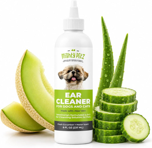 Mighty Petz Dog Ear Cleaner – Pet Ear Wash to Support Itchy, Infection Prone Ears, Yeast and Wax. Advanced & Gentle Otic Cleaning Solution. Ear Drops for Dogs and Cats - 8 oz