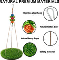 Bird Toys Bird Swing with Grass Platform Wooden Perch Stand Adjustable Rope and Rattan Chew Balls Large Bird Playground 