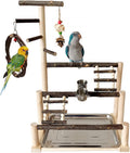 Bird Playground,Parrots Wooden Playstand with Removable Tray & Feeding Cups,Natural Wooden Parrot Stand Suitable for Sma
