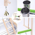 Bird Playground, Natural Wood Bird Perch Stand with Removable Tray and 2 Stainless Steel Feeder Cups, Parrot Playstand B