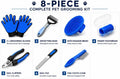 8-Piece Dog Grooming Kit for Dogs & Cats, Pet Grooming Set with 2 Grooming Gloves, 17 & 9 Tooth Dematting Rake, Fine-Too