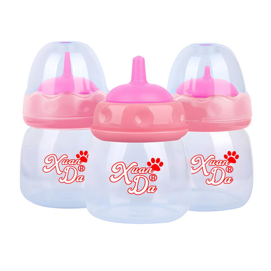 Xuanda Pet Feeding Bottle,3 Pack 60ml Nursing Bottle, 3 Sizes Nipples with Ventilation Valve Resistant Tearing Perfect for Puppies, Kittens, Small Wildlife (Pink)