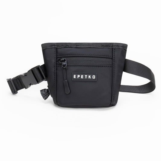 EPETKO Dog Treat Pouch, Powerful Magnet Closure Device Dog Training Treat Bag Large Capacity Pet Treat Pouch with Poop Bag Dispenser Treat Bag for Dog Training with Metal Waistband Clip (Black)