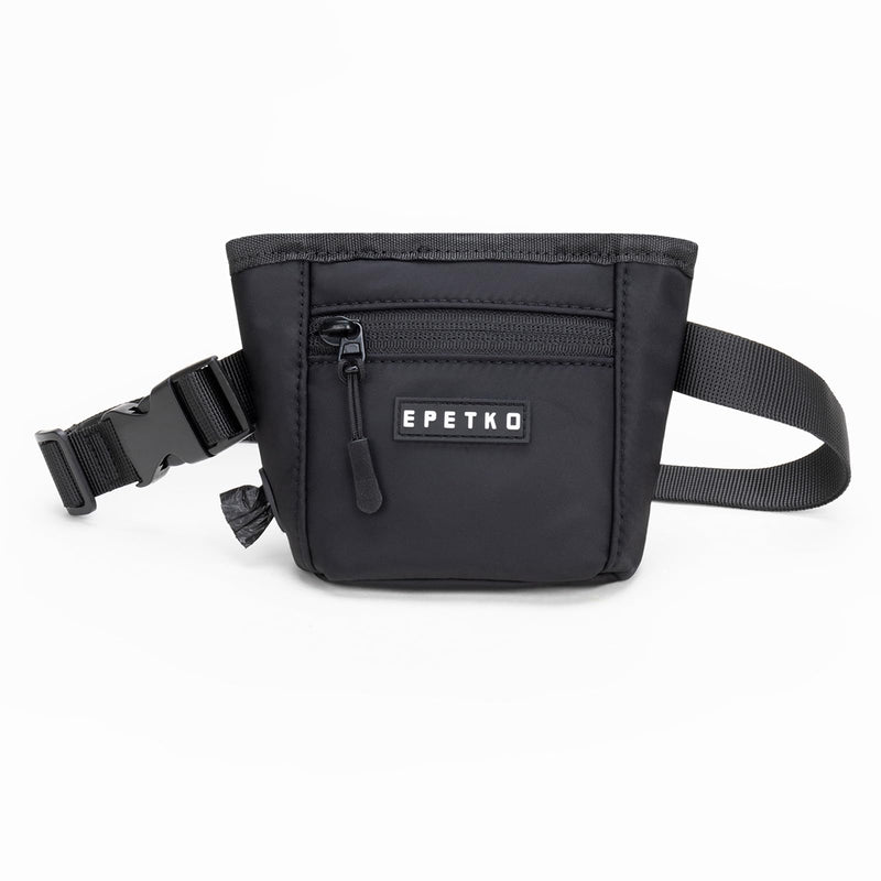 EPETKO Dog Treat Pouch, Powerful Magnet Closure Device Dog Training Treat Bag Large Capacity Pet Treat Pouch with Poop Bag Dispenser Treat Bag for Dog Training with Metal Waistband Clip (Black)