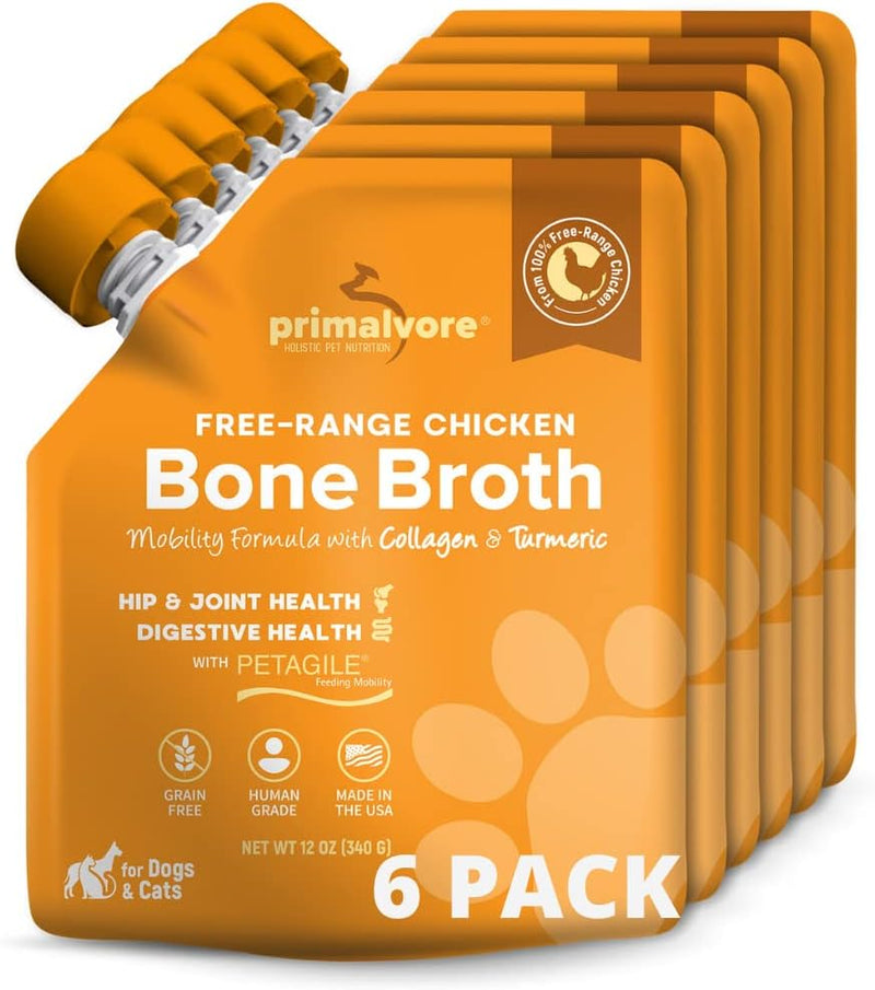 Free-Range Bone Broth for Dogs &Cats, Mobility Formula w/Collagen Peptides to Help Support Hip & Joints, Digestion, Skin