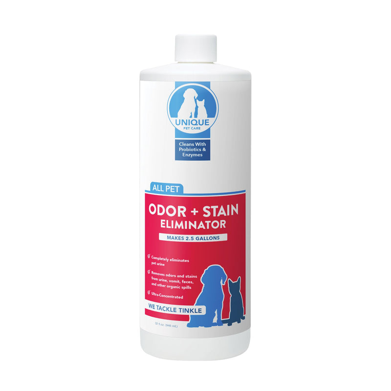 Unique Pet Odor and Stain Eliminator Liquid Concentrate - Makes Over 2.5 Gallons - Eliminates Pet Odors and Stains (32 oz)