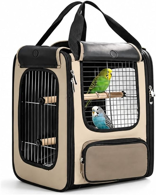 Bird Carrier Backpack, Breathable 3-Side Metal Mesh Bird Cage with Skylight, Large Opening Portable Travel Pet Cage for 
