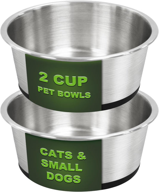 Food Grade 304 Stainless Steel Dog Bowls Set of 2, 2 Cup (16oz)