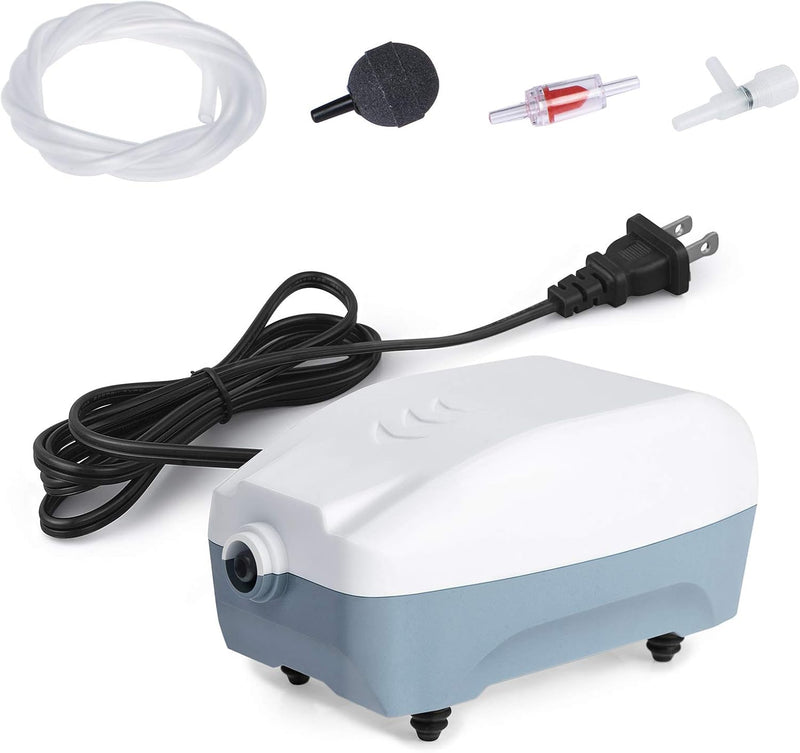 HITOP 2W Single Outlet Aquarium Air Pump, 25GPH Fish Tank Aerator with Accessories, Quiet Oxygen Pump for Small Tank up 