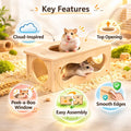Medium Wooden Hamster Inspired Tunnel with Side & Top Windows Tunnel Toy Dreamy Cloud-Inspired Hideout with Smooth Strea