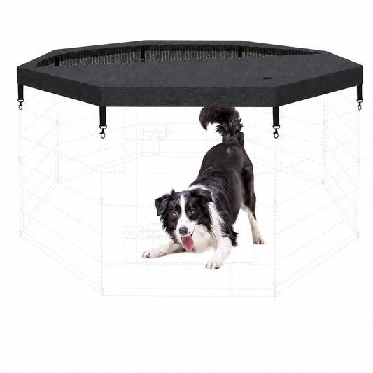 Dog Playpen Top Cover Only for 8 Panel 24 Inch Pet Playpen, Black Mesh Shade Cover for Small Medium Pets, Indoor Outdoor Use, Octagonal Shape, Fence Panels Not Included