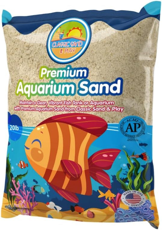 CLASSIC SAND & PLAY Natural Aquarium Sand for Freshwater and Saltwater Tanks, 20 lb. Bag, Improves Filter Life and Filtr