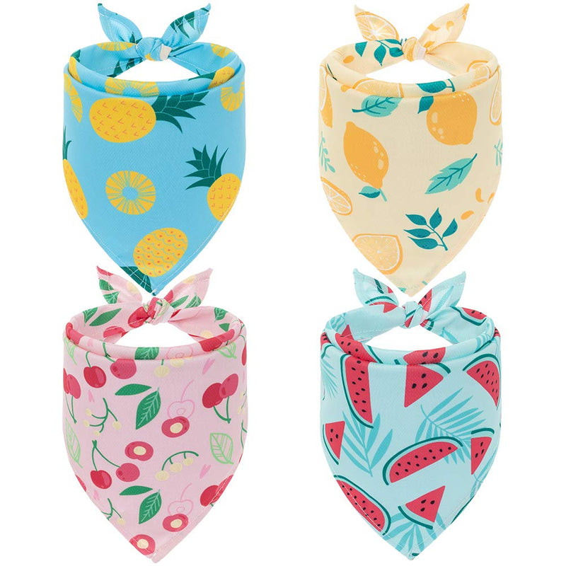 EXPAWLORER Dog Cooling Bandana Set - 4 Pack Hawaiian Dog Bandanas, Pet Summer Essentials Chill Cool Out Triangle Scarf Handkerchief Bib with Cute Fruits Pattern for Small Medium Large Dogs, Large