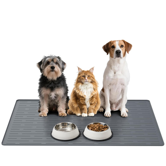 Large Dog Mats for Food and Water, 32"x24" Waterproof Pet Food Mats for Floor Nonslip Silicone Bowl Mats with Raised Edges