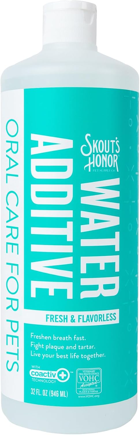 SKOUT'S HONOR Fresher Breath Water Additive, Fresh and Flavorless - VOHC Accepted for Tartar Control, Freshens Breath Fast, No Brushing Required, Great for Both Cats and Dogs, 32 oz