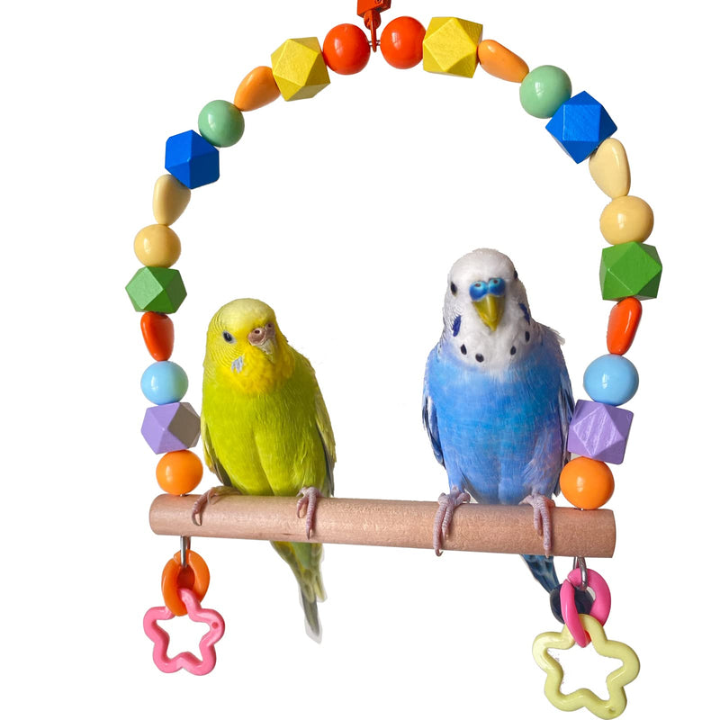 GUANLANT Wooden Bird Swings for Large Parrots, Cockatiel Perch Parakeet Swing Hanging Birdcage Stands Playground Play Gyms Accessories Colorful Beads Climbing Toy for Lovebirds Conures Budgies