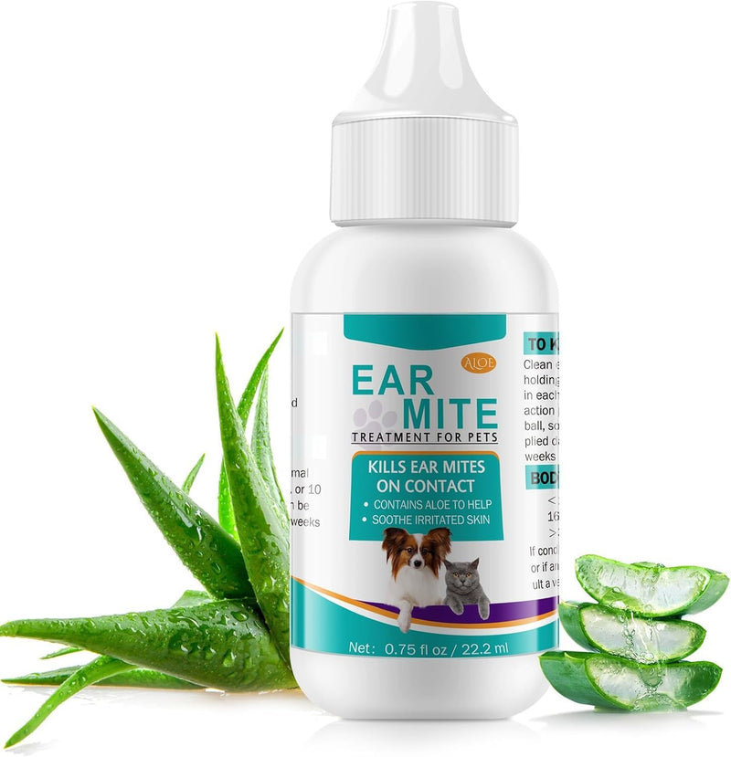 bnHUlMXw Ear Mite Treatment for Dogs and Cats,Dog Ear Infection Treatment,Aloe Ear Mite,Safe for Pets | 12+ Weeks | 0.75 fl oz 22.2ml