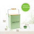 Metal Bird Seeds storage container,Outdoor Bird Container Canister, Pet Food Bin with Wooden Lid/Handle/Food scoop,hold 5-6 Lbs of Wild Bird Seed Sunflower Seed