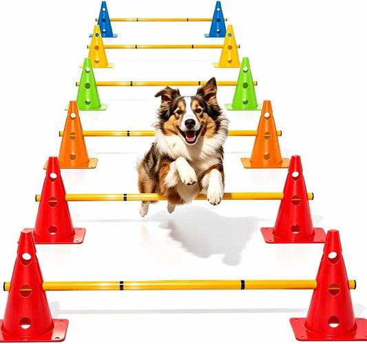 TINEPRY Dog Agility Training Hurdle Cone Set, Adjustable Dog Agility Equipment Obstacle Course Backyard Equipment for Pet Exercise 6 Set