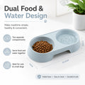 Pet Food and Water Bowl, Double Feeding Bowls, Small Grey, for Cats and Small Dogs, Portable Pet Accessories